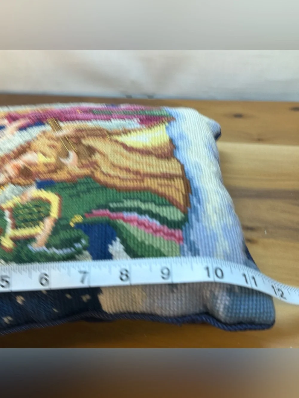 Vintage Wool Needlepoint Trow Pillow Lillian Vernon‎ Blue Velvet ANGELS 1993